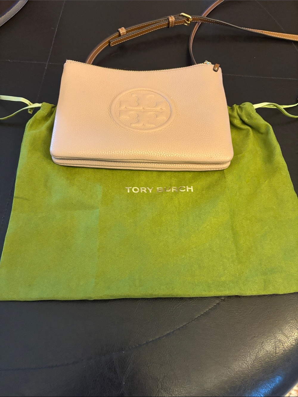 Tory Burch Blush Pink /beige Leather Crossbody with Brown Strap - Picture 6 of 9